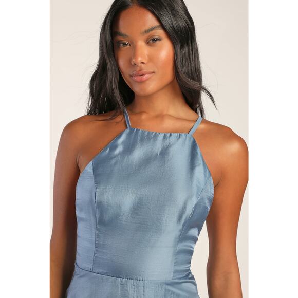 Lulu's Truly For You Slate Blue Backless Maxi Dress M NWT - Picture 3 of 7